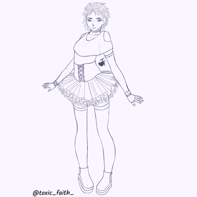 Kawaii goth character lineart