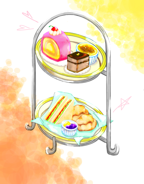 アフタヌーンティー、チェリーのケーキを添えて