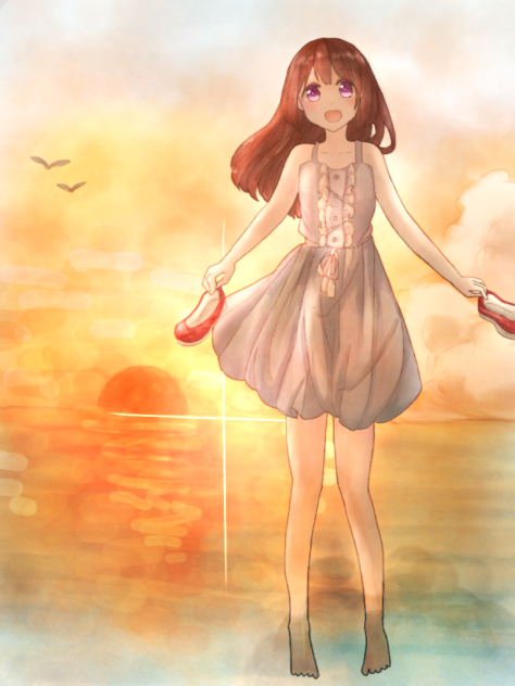 夕暮れの浜辺