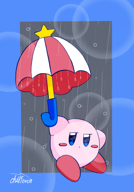 雨の中のパラソルカービィ