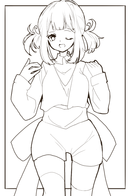 線画　短めツインテール