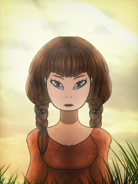 the girl with two braids