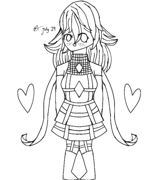 A Shy beautiful little girl Lineart