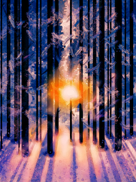 Winter forest sunset (Watercolour)