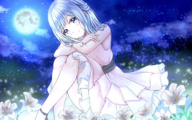 月夜に照らされる純白な花