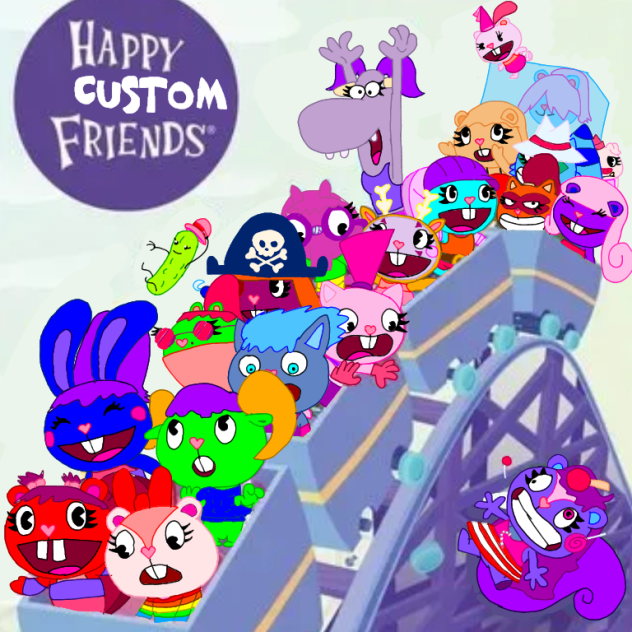 Happy custom friends in a roller coaster