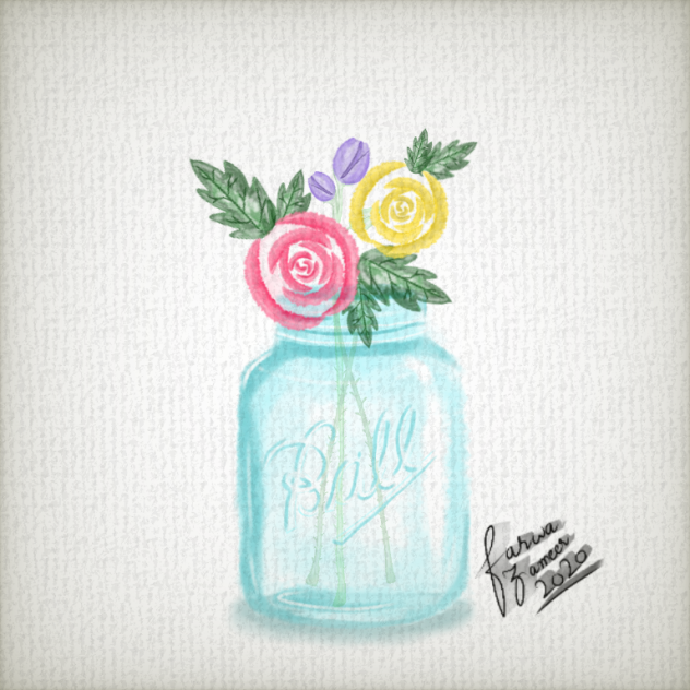 watercolor flowers and Mason jar
