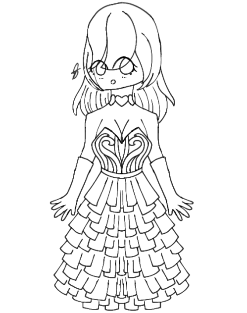 A cute girl wearing a dress Lineart
