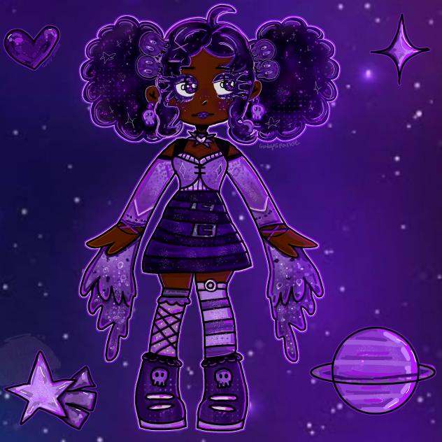 Purple galaxy themed girl drawing