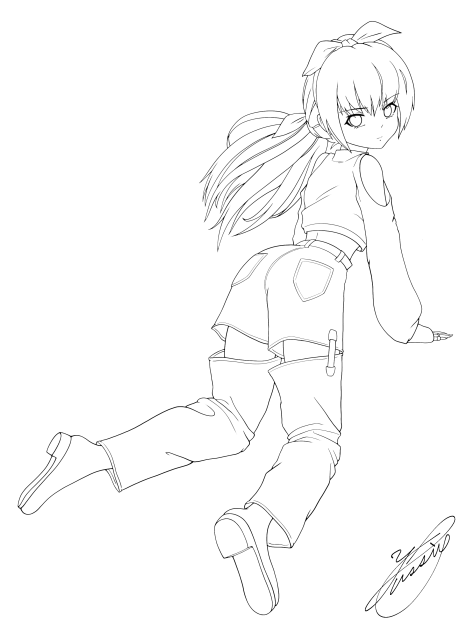 Girl with detachable jeans（線画）