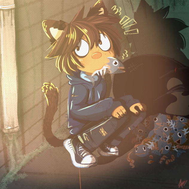 Chococat comendo lixo