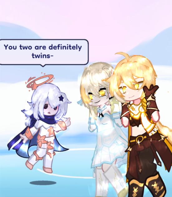 Aether, Lumine, and Paimon Being Dumb