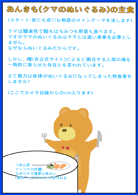 あんきも（クマのぬいぐるみ）の主食を考察しました