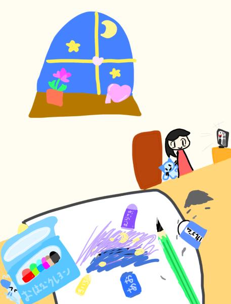 青い夜空描き途中