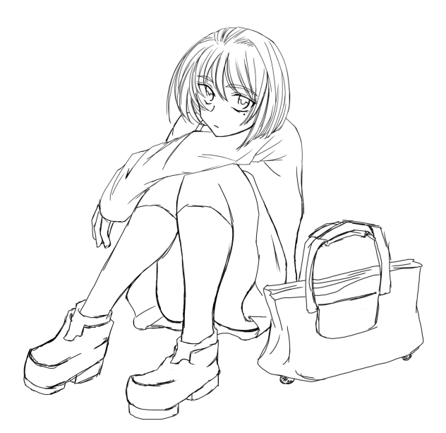 体育座りの女の子 下絵 Ibispaint