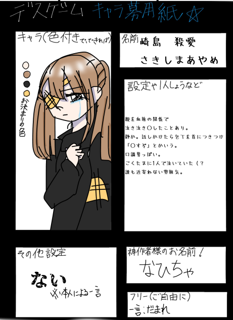 デスゲームキャラ募のやつやった！