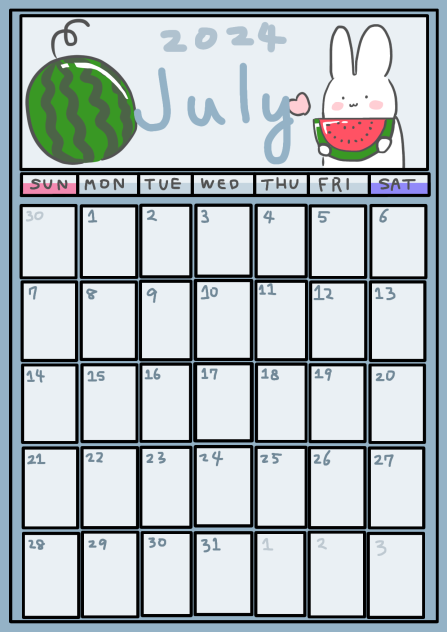 カレンダー　７月