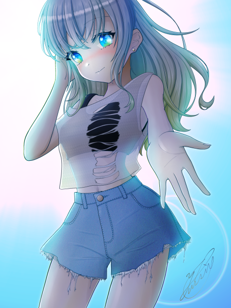 ダメージトップス＆ショートパンツ