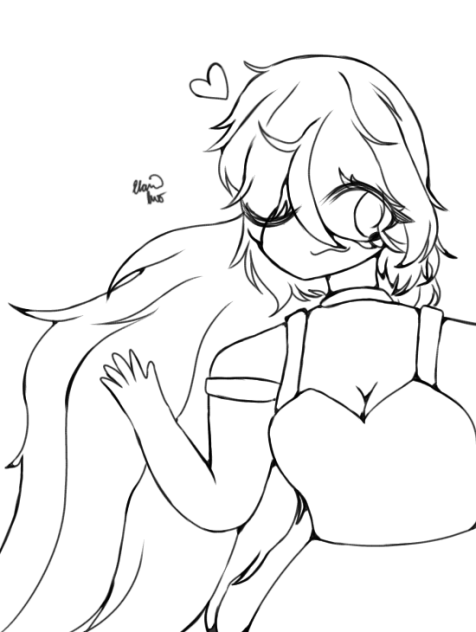Girl with Fluffy Hair Lineart