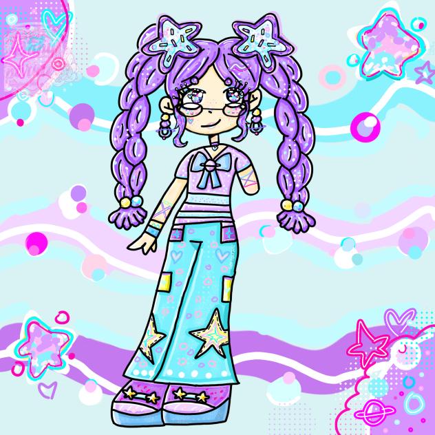 Pastel star themed girl drawing