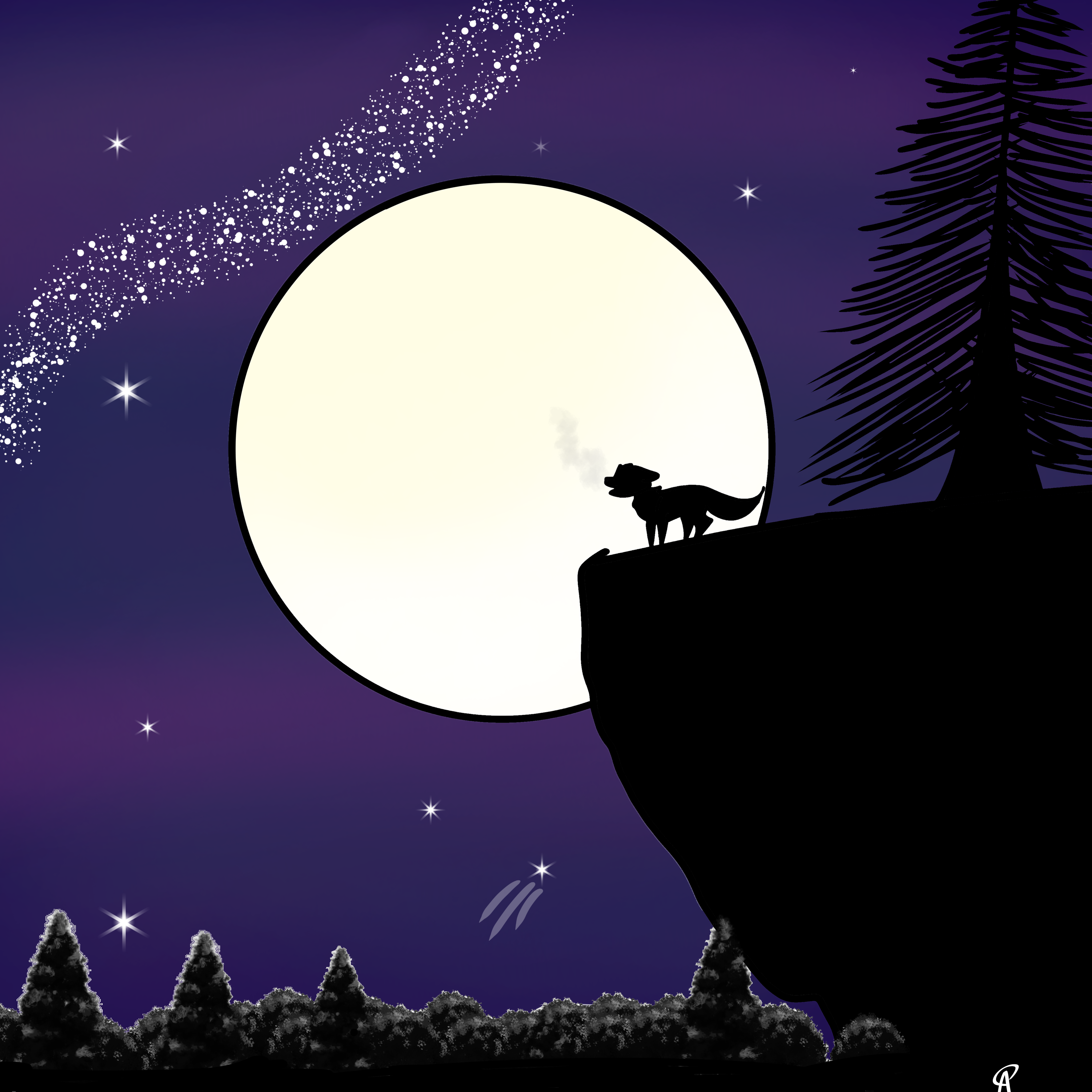Wolf howling at the moon - ibisPaint