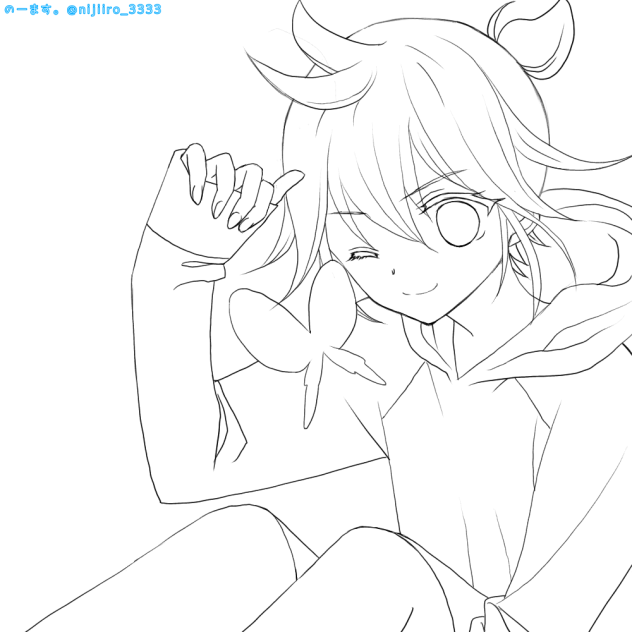 右肩の蝶(lineart)