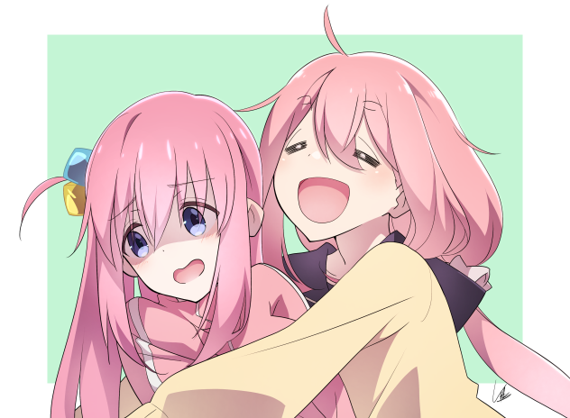 対照的なピンクの子