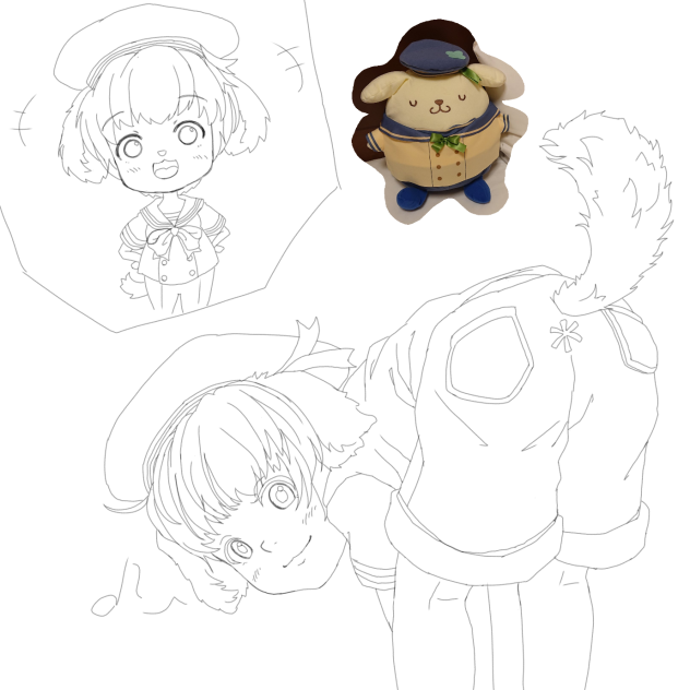 ポムポムプリン擬人化　線画