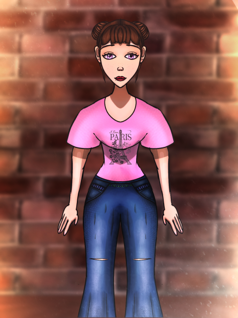 The girl with a pink t-shirt