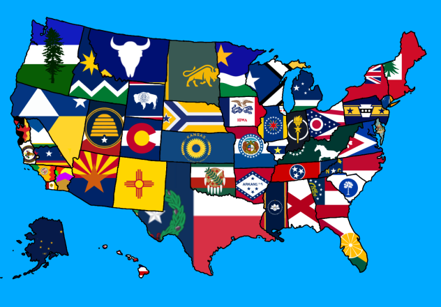 Us state's borders fixed with flags