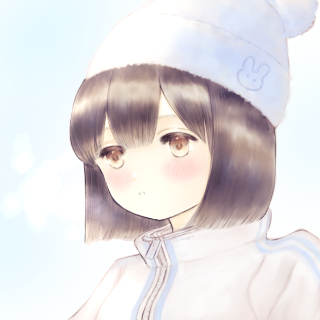 ニット帽のスノボ女子。