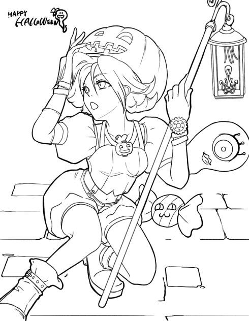かぼちゃ帽子の女の子 線画