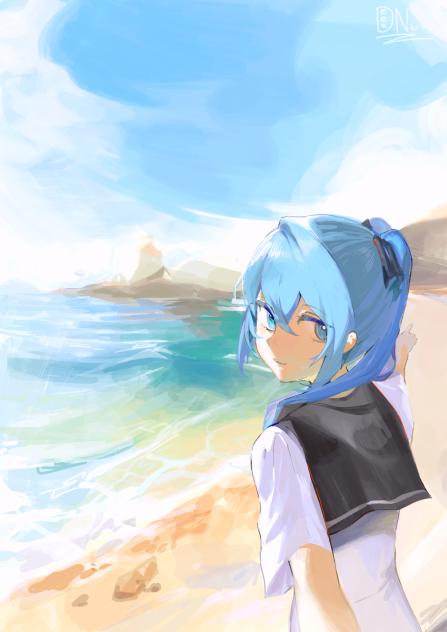 At the beach with Miku