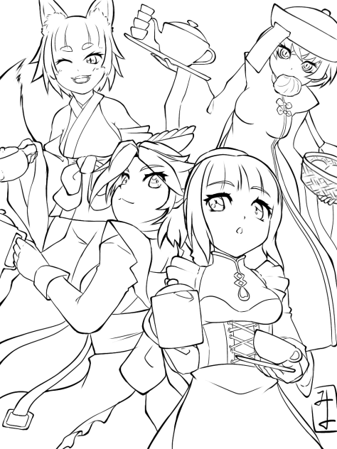 Tea time line art
