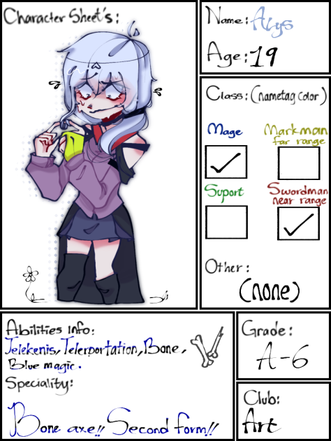 A.S.T ACADEMY oc's sheet.