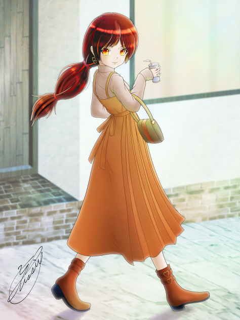 Walking and drinking girl