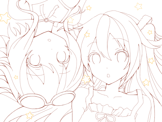線画(ミクとグミ)