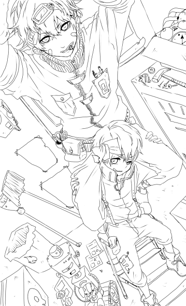 巨大ロボット修理中(線画)