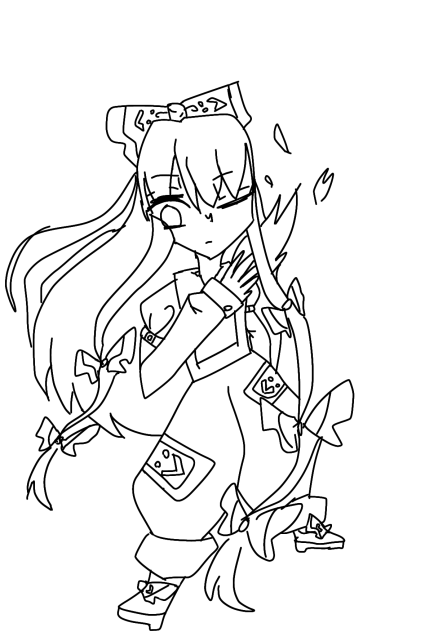 妹紅　線画　塗ってください(◍•ᴗ•◍)❤赤ペンもご自由に(コメントください)