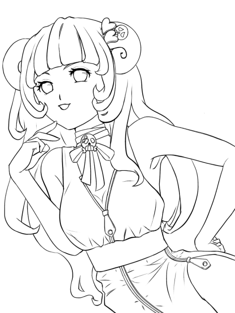 週末の落書き18 線画 魔族っぽい女の子