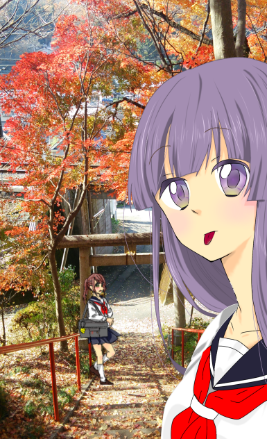 神社にて