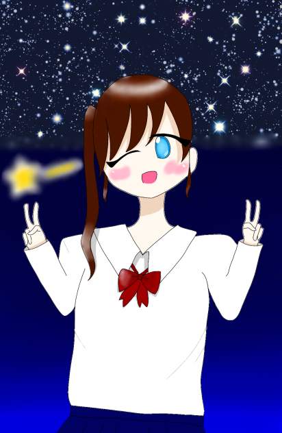 夜空の下でピース😃✌️