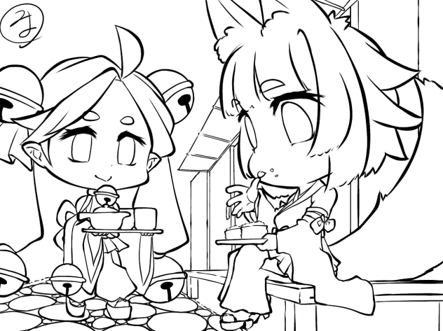 お稲荷さまとお昼ごはん　ぬり絵