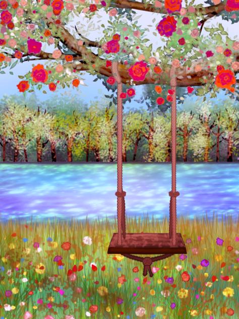Swing and flowers