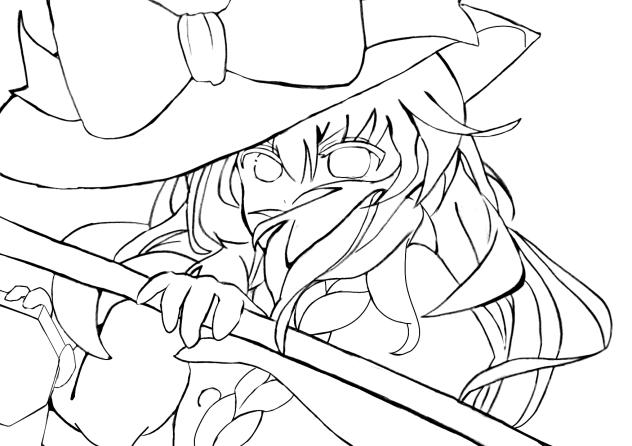 魔理沙戦闘シーン(東方project様の二次創作)線画Byココア