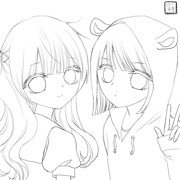 塗り絵女子ペア