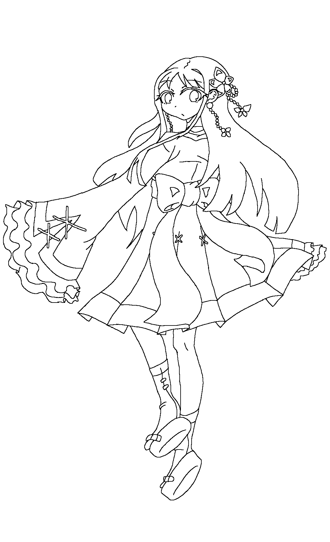 線画 着物風女の子 オリキャラ 色塗っていただけると幸い Ibispaint
