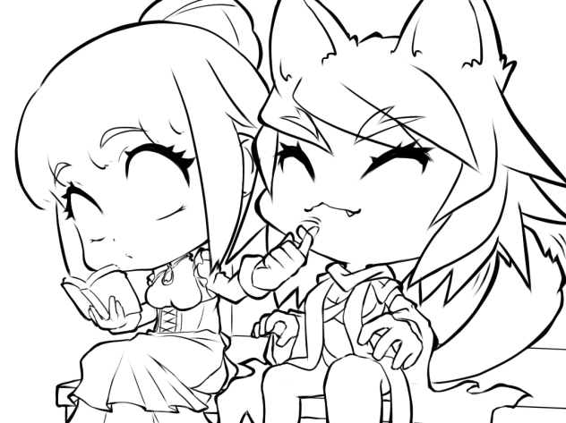 メイドさんと狼ちゃん　line art