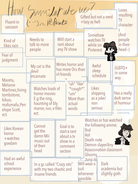 About me bingo idk