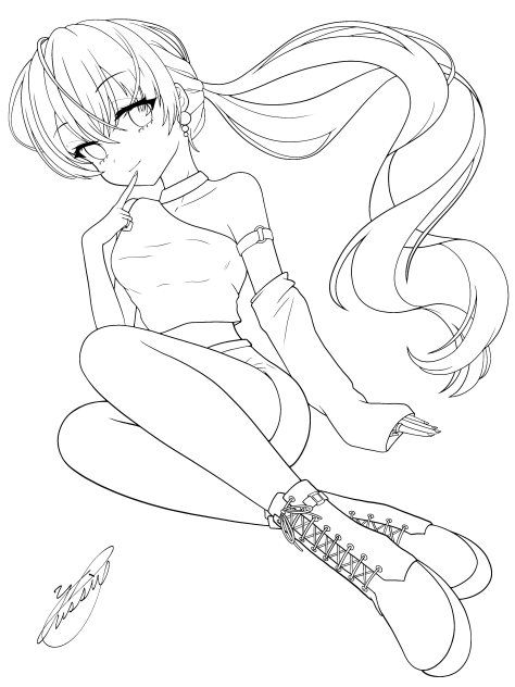 ミドルブーツとワンショルダー（線画）